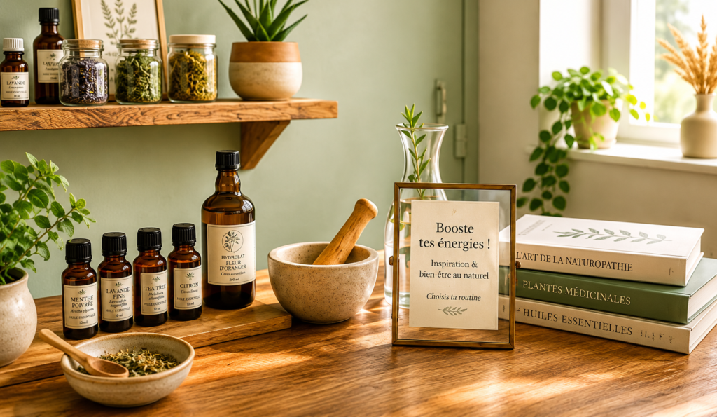 Consultation en naturopathie holistique et flacons d'huiles de soin à Chevannes